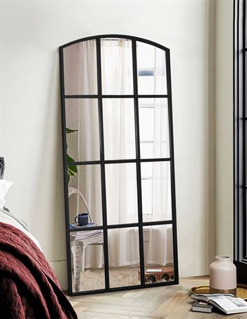 Speil med svart ramme i jern og buet topp 180 x 80 cm